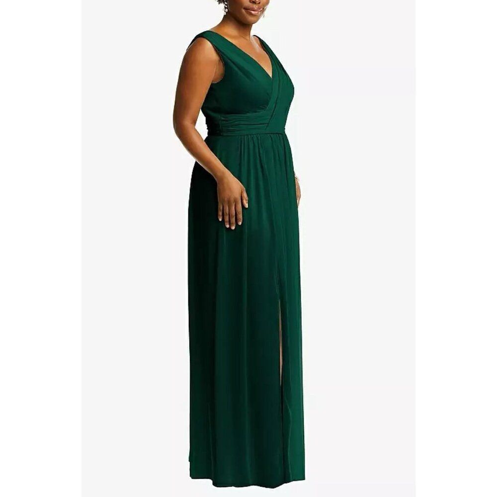 DESSY COLLECTION Sleeveless Draped Chiffon Maxi Dress Women 16 Hunter Green NWOT - Picture 3 of 11